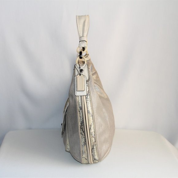 Coach Kristin Python & Silver Linen Large Hobo Bag - Picture 2 of 12